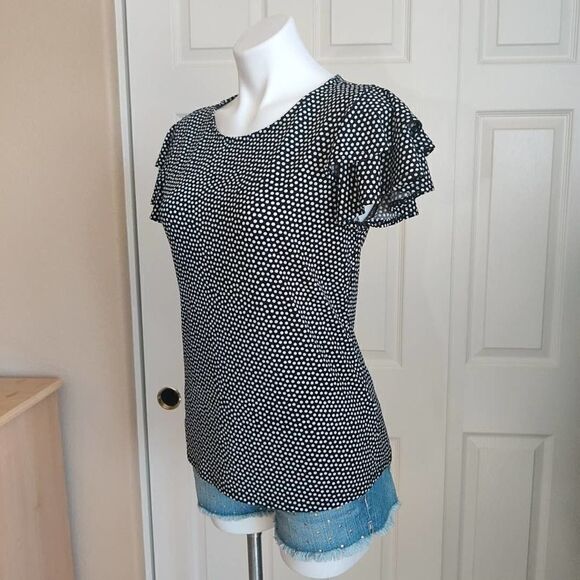 Adrianna Papell polka dot crew neck double flutter top sz S - Picture 4 of 10
